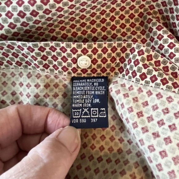 Nautica Classic Fit Shirt Size Large Mens Button Down Pocket Long Red Tan Print - Picture 5 of 8